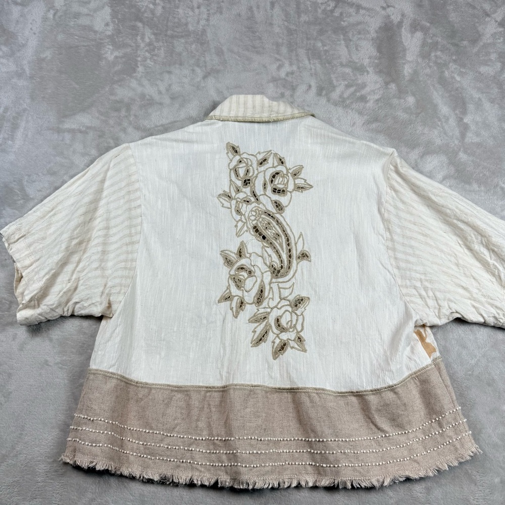 Faith by Celia Forrester Embroidered Linen Blend Floral Blouse Boho Artwear - Picture 3 of 10